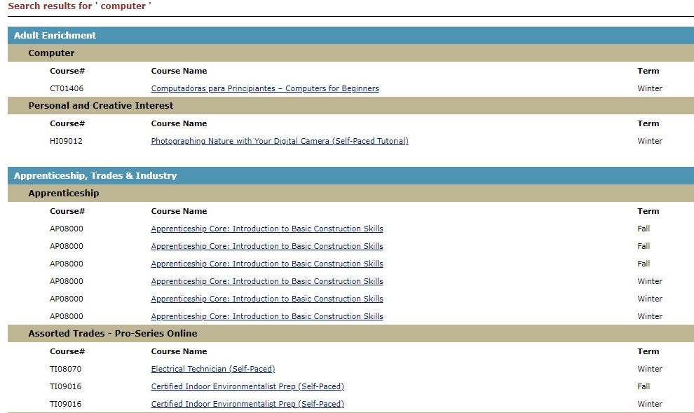 screenshot of keyword search results page