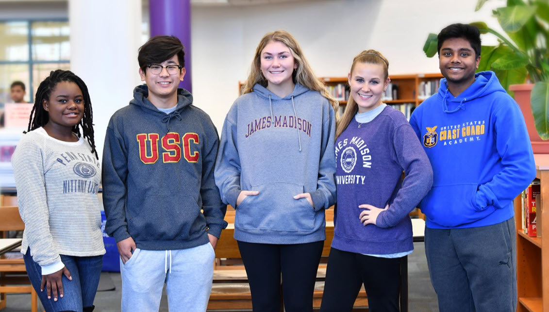 Chantilly Academy students wearing college hoodies.