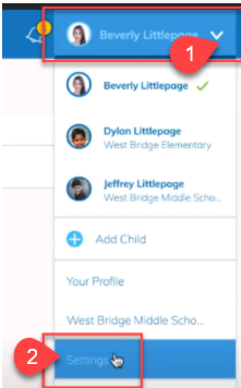 Schoology Notification Settings screenshot of steps 1 and 2