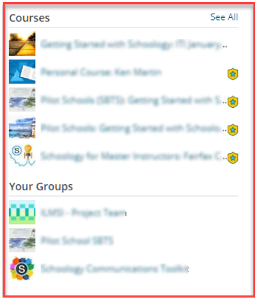 screenshot of courses and groups from the profile page in Schoology