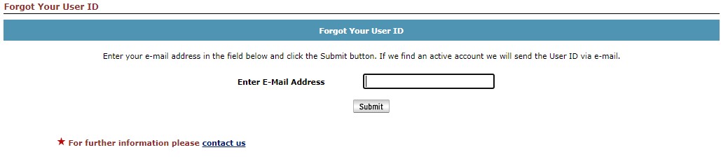 screenshot of the forgot user ID page