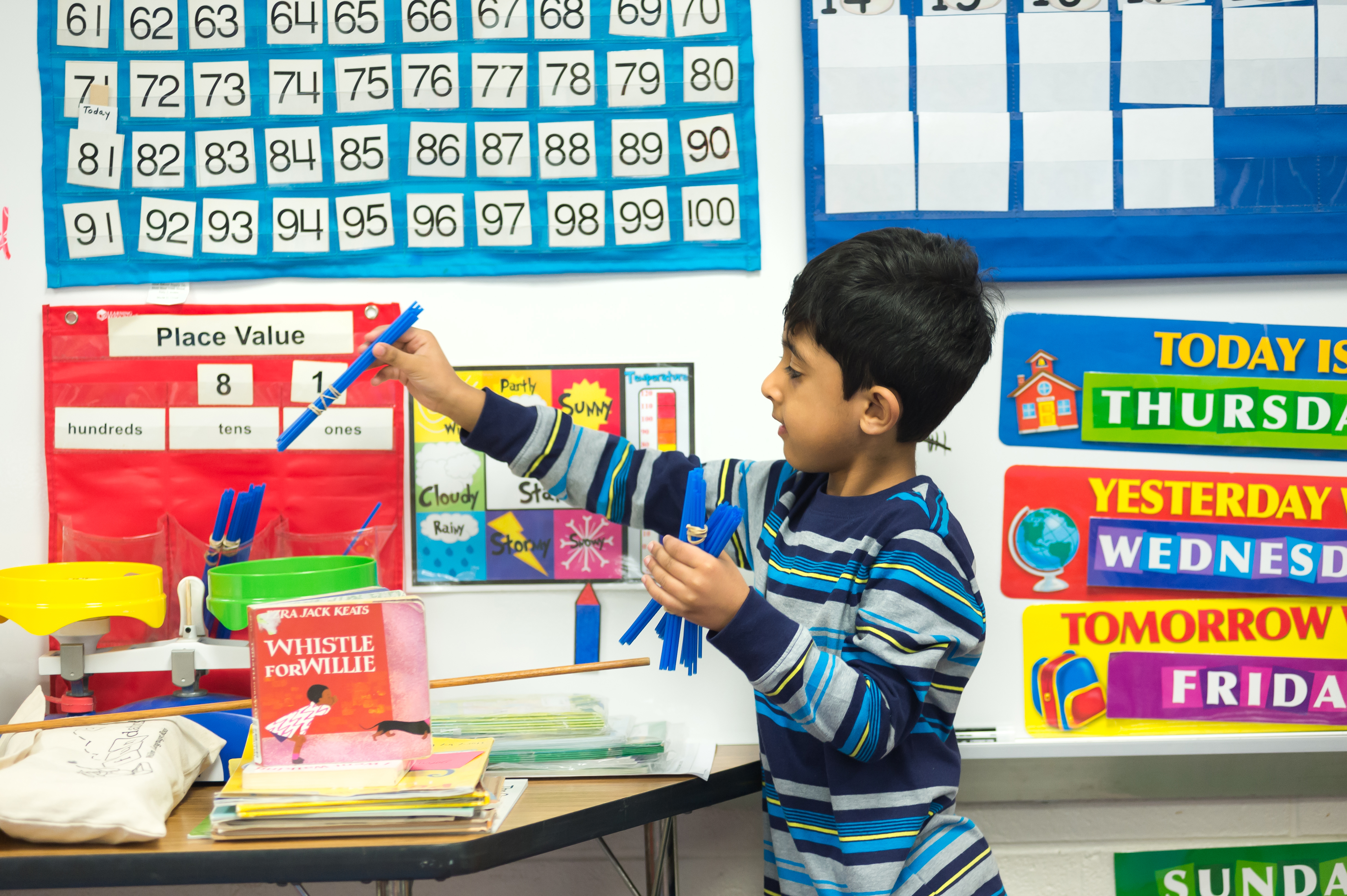 A Fairview Elementary School student works in the classroom.