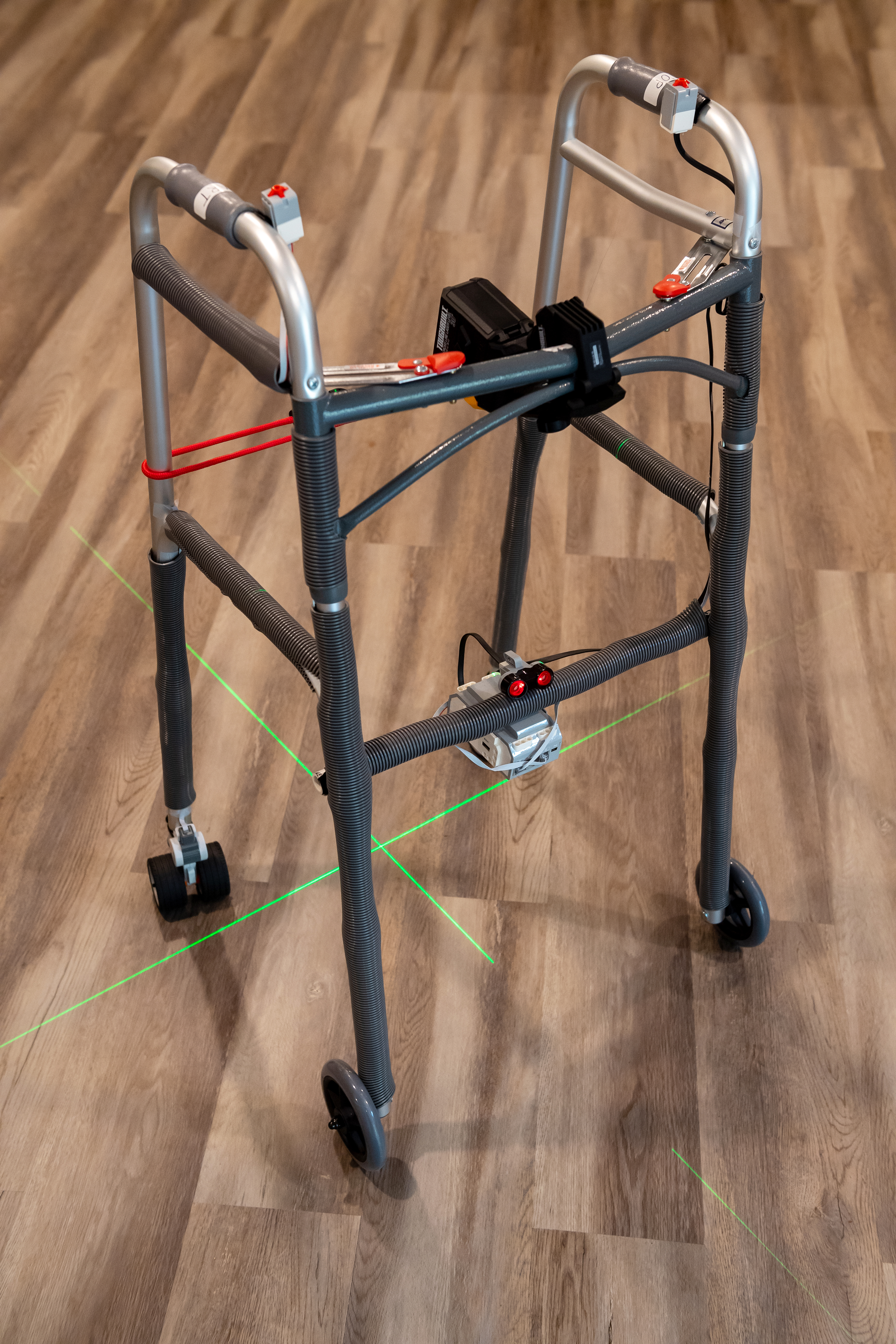 A close-up view of AutoTrem, the walker designed by two Chantilly High School students to assist people with mobility issues.