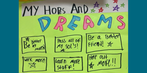 A poster with Groveton ES students' goals for the 2023-24 school year