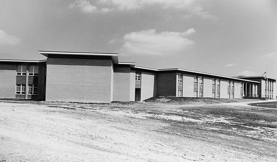 Black and white photograph of Westgate Elementary School taken in the late 1960s.