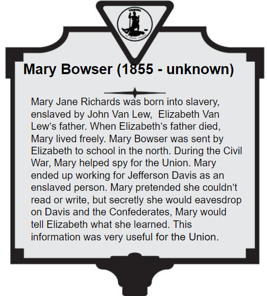 A picture of the marker submission for Mary Bowser