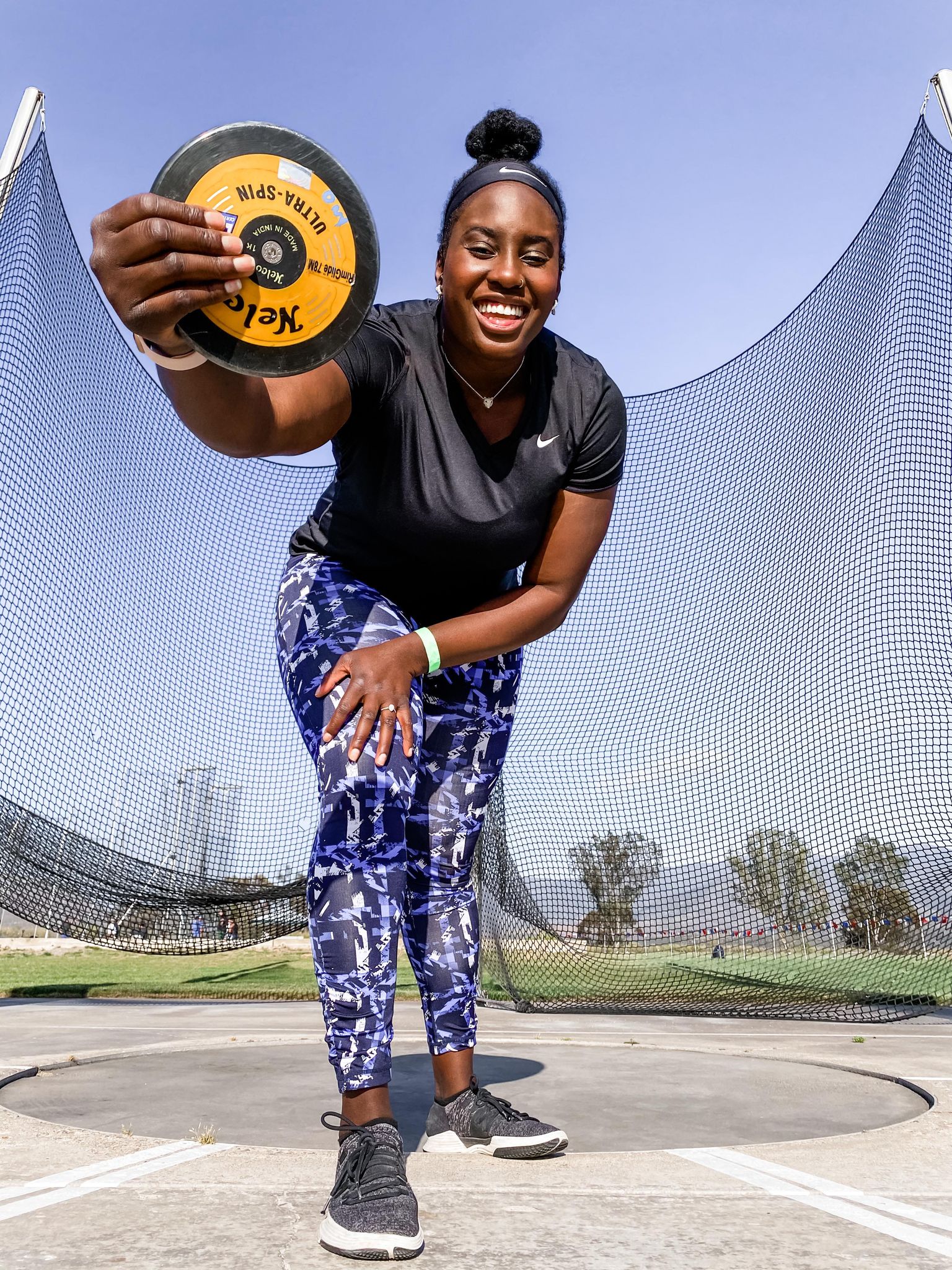 Chioma Onyekwere shows off a discus. 