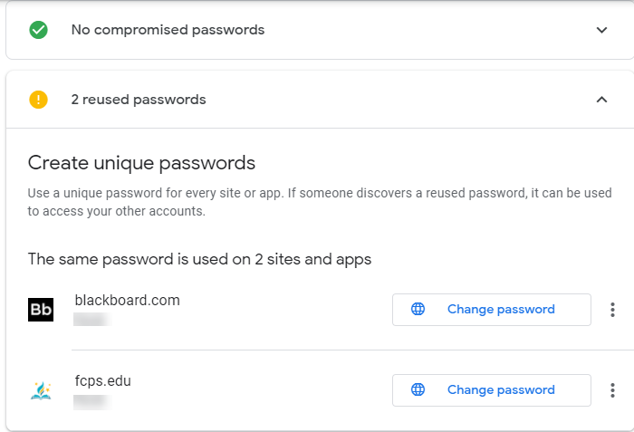 screenshot of the password manager check