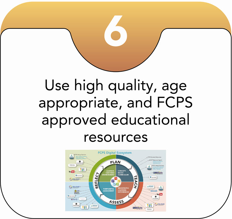 Use high quality, age appropriate, and FCPS approved educational resources.