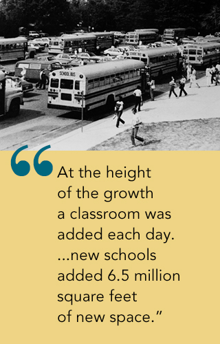 Photo of many schoolbuses and quote