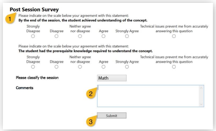 Tutor.com screenshot of post-session survey