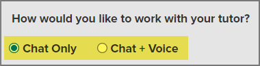 Screenshot of radio button options for how to communicate with tutor