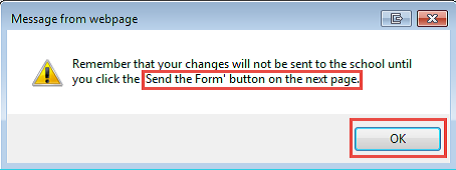 Reminder to send the form pop-up screen shot