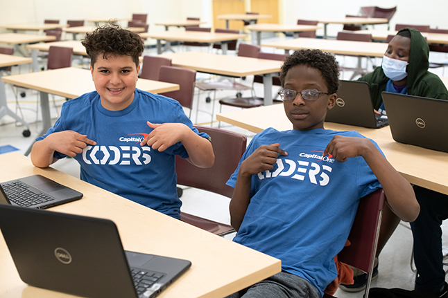 two students working together at a computer