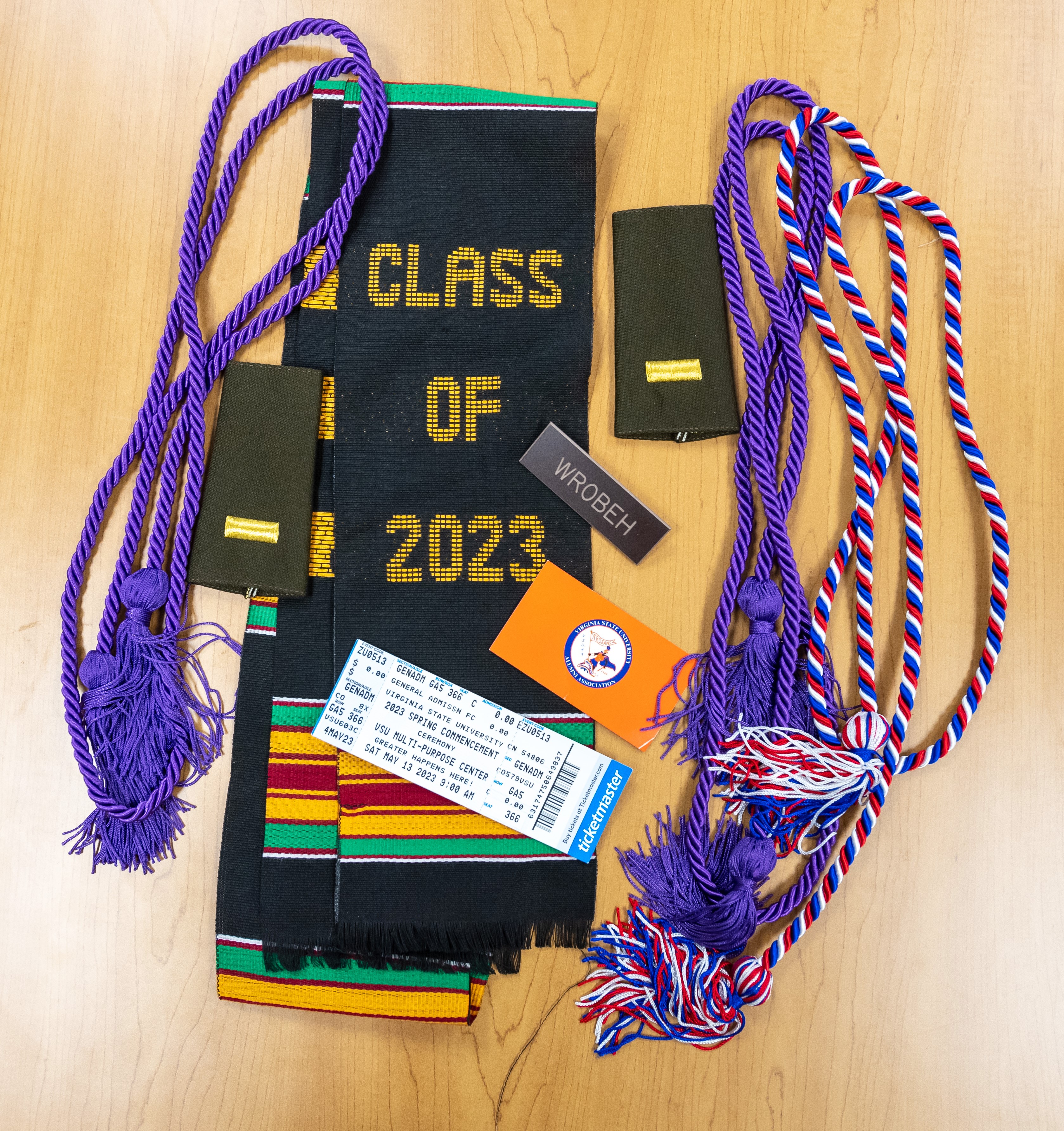 James' graduation sash and cords