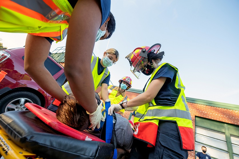 EMT students at Falls Church practice their skills. 