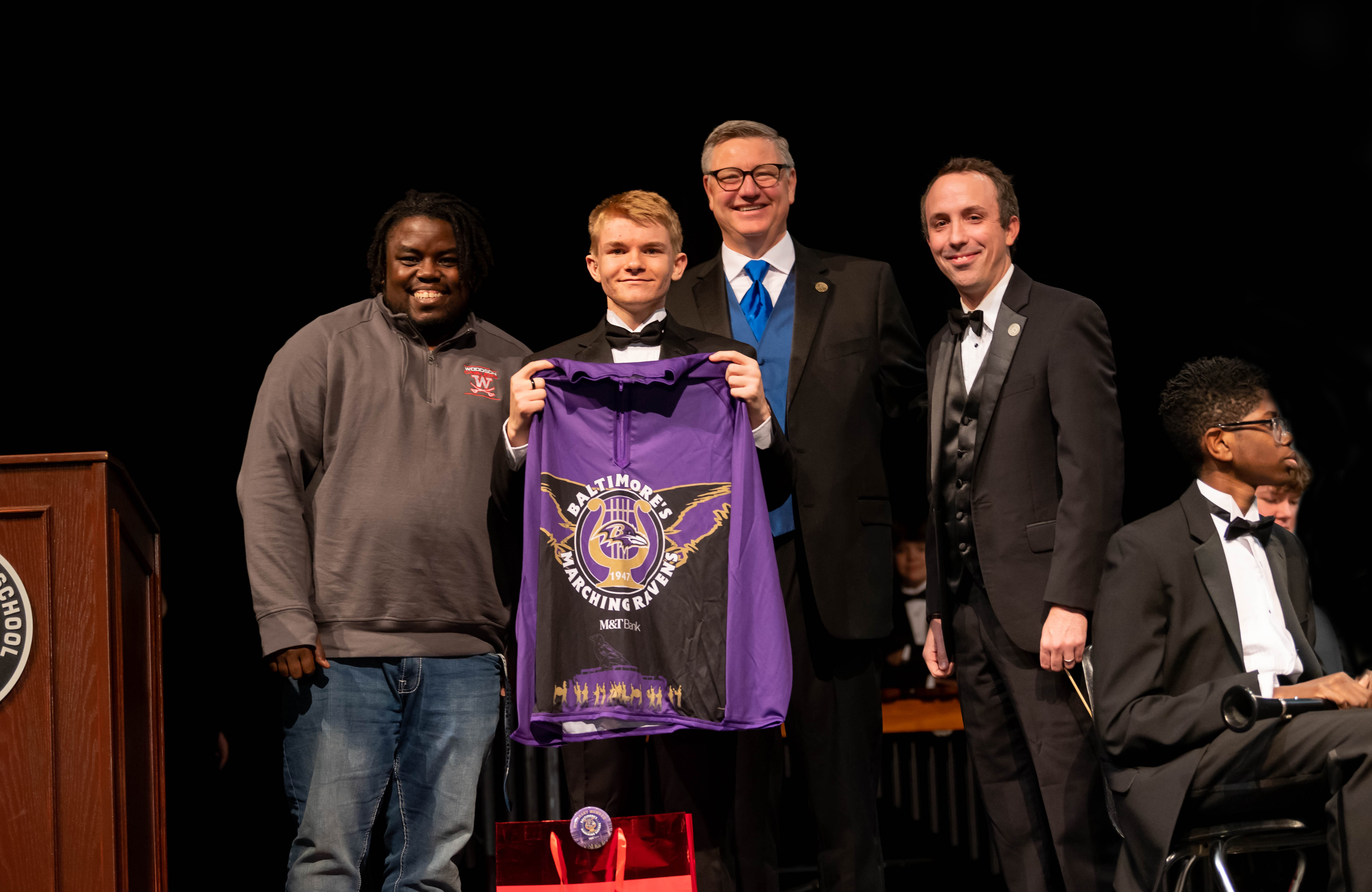 Michael received a gift from the Baltimore Marching Ravens.