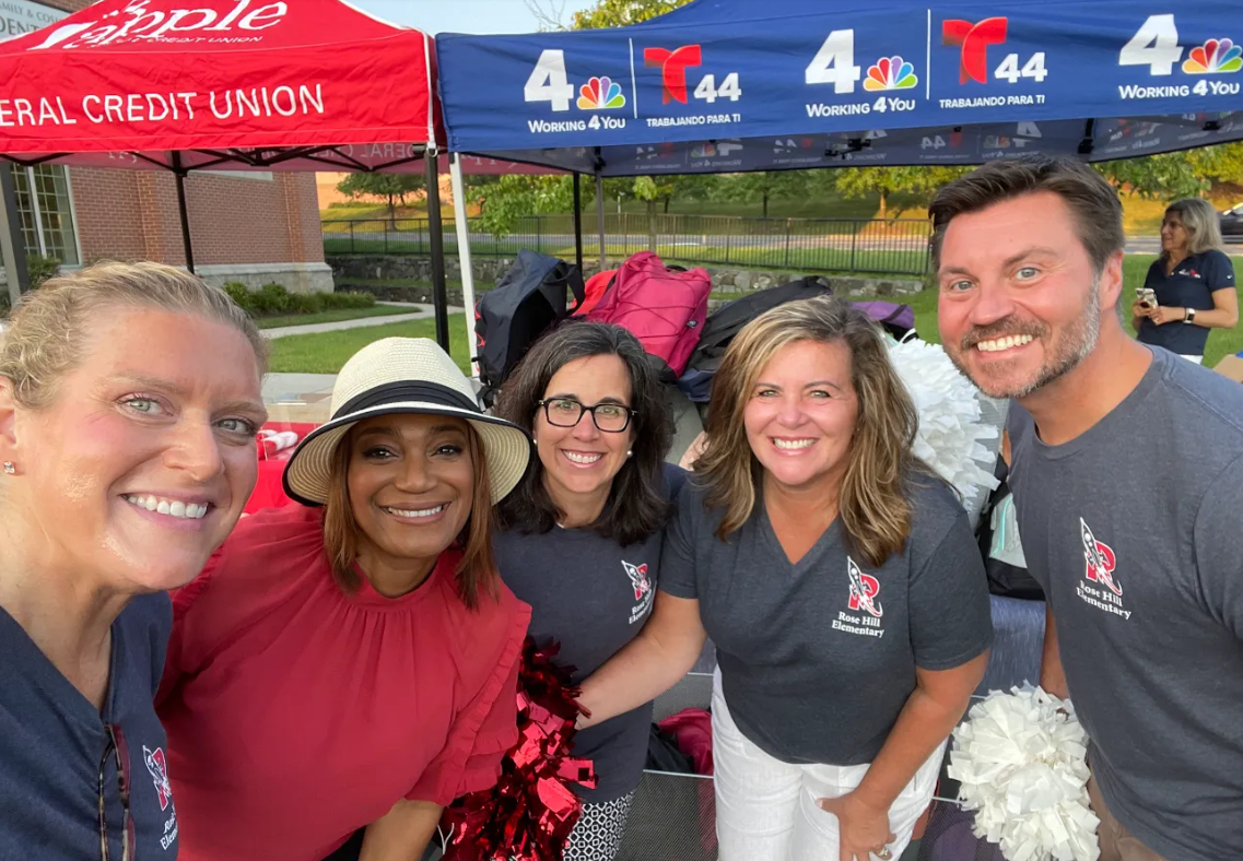 staff from Rose Hill Elementary with NBC4 anchor