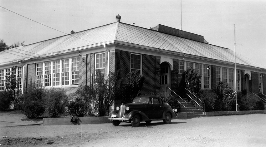 Black and white photograph of the front exterior of Annandale Elementary School.