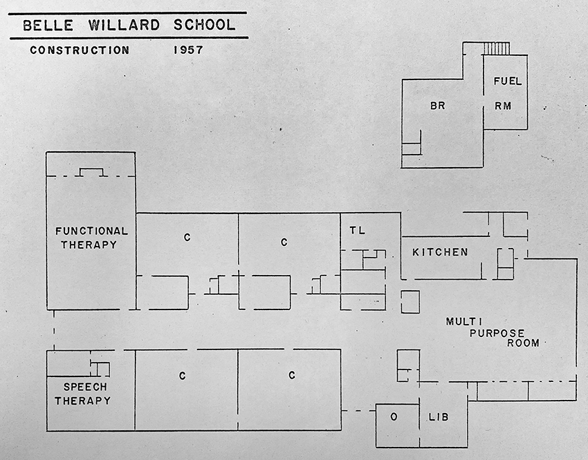 Diagram showing the interior building layout of Belle Willard School.