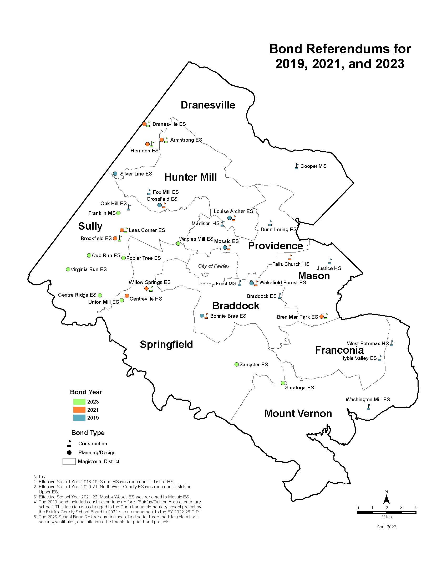 Map of Bond Referendums for 2019, 2021 and 2023