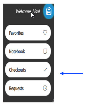 menu options.  arrow pointing to checkouts