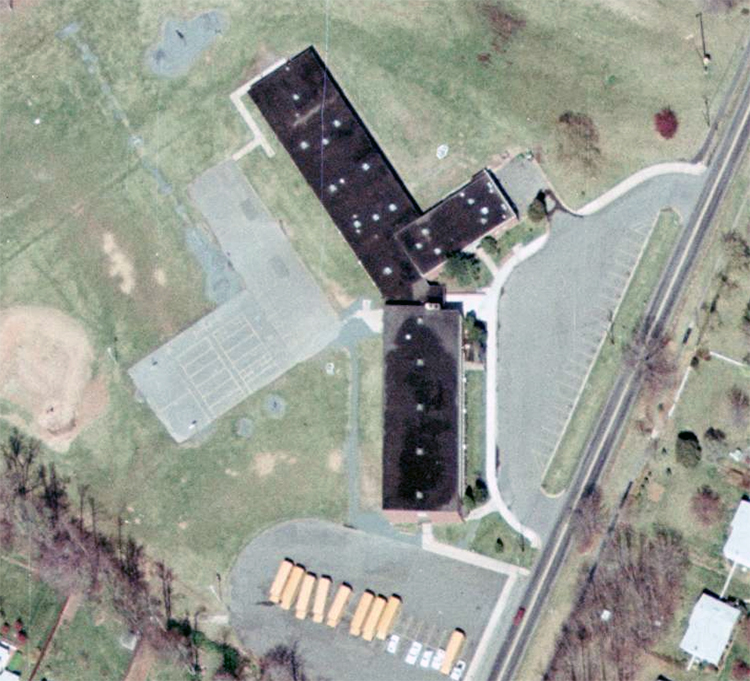 Aerial photograph of Cedar Lane Elementary School.