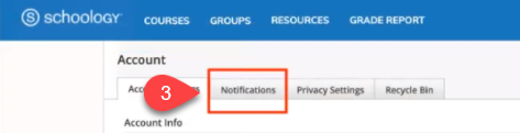 Schoology screenshot of notification settings step 3