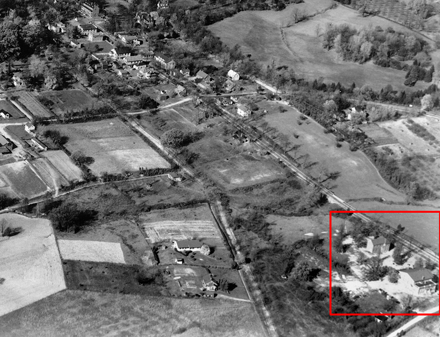 Aerial photograph of the Town of Fairfax showing Fairfax Elementary School.