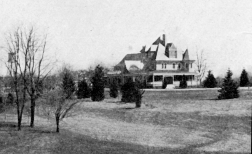 Black and white photograph of the Layton Hall estate.