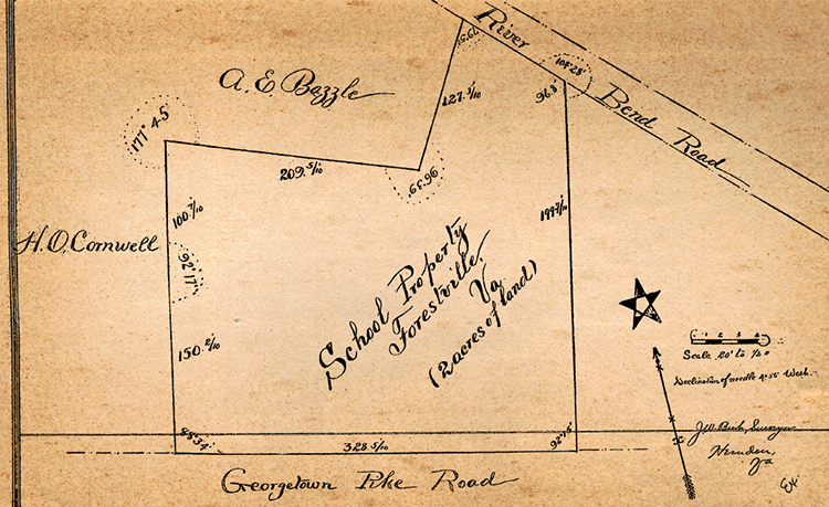 Photograph of a plat diagram of the Forestville School lot.