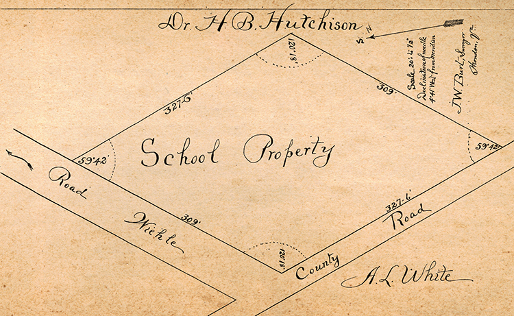 Photograph of a plat diagram of the Money’s Corner School lot.