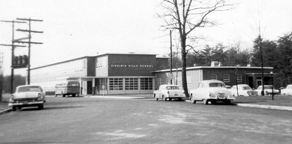 Black and white photograph of Virginia Hills Elementary School taken in 1958.