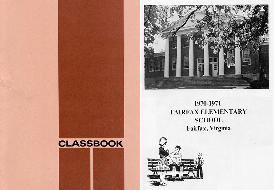 Photograph of the cover and inside front page of Fairfax Elementary School’s 1970-71 Classbook.