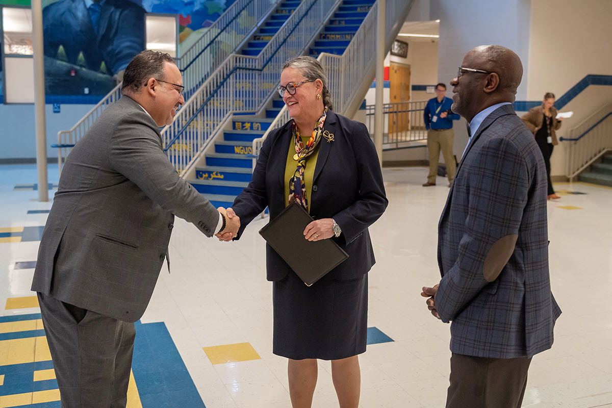Dr. Reid welcomes U.S. Secretary of Education Miguel Cardona to John R. Lewis High School alongside Principal Alfonso Smith