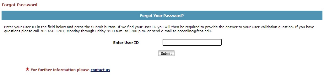 screenshot of the forgot password page