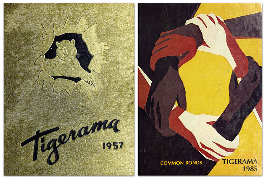 Photograph of two yearbook covers.
