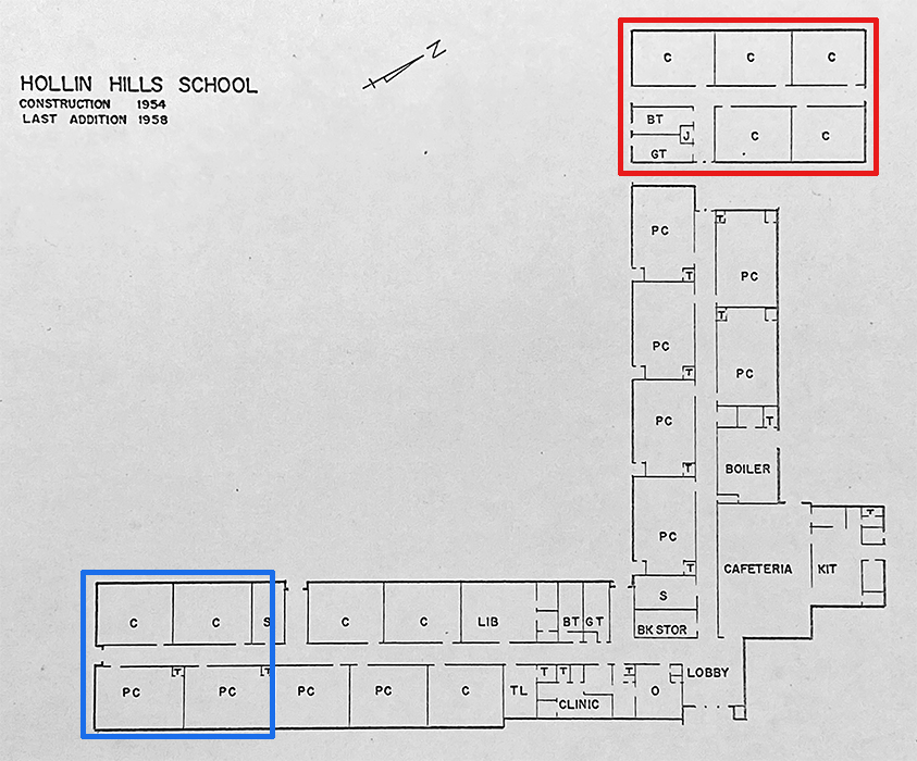 Diagram showing the layout of Hollin Hills Elementary School.