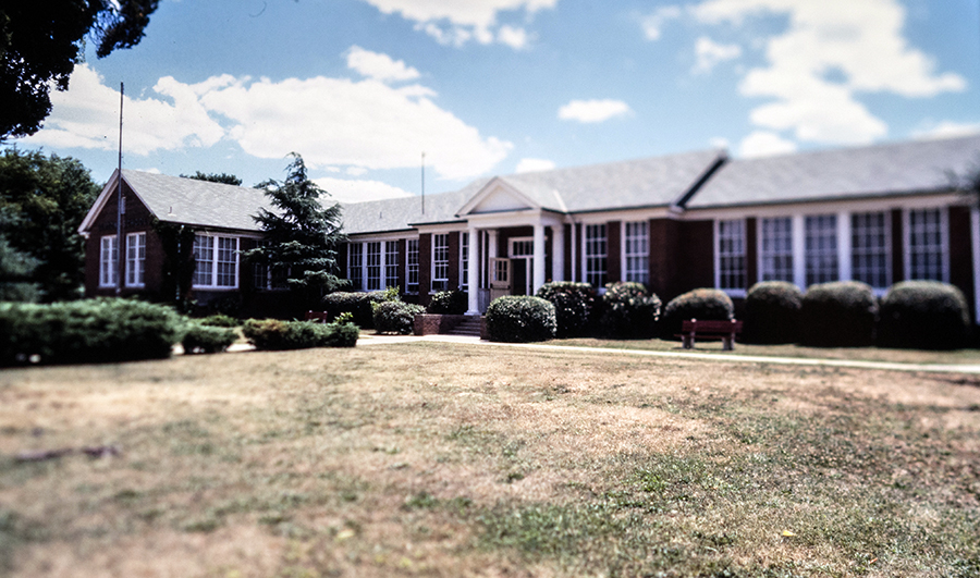 Color photograph of the front exterior of Lorton Elementary School taken in the mid-1980s.