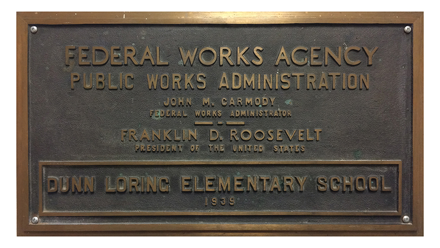 Photograph of the PWA plaque at Dunn Loring School.