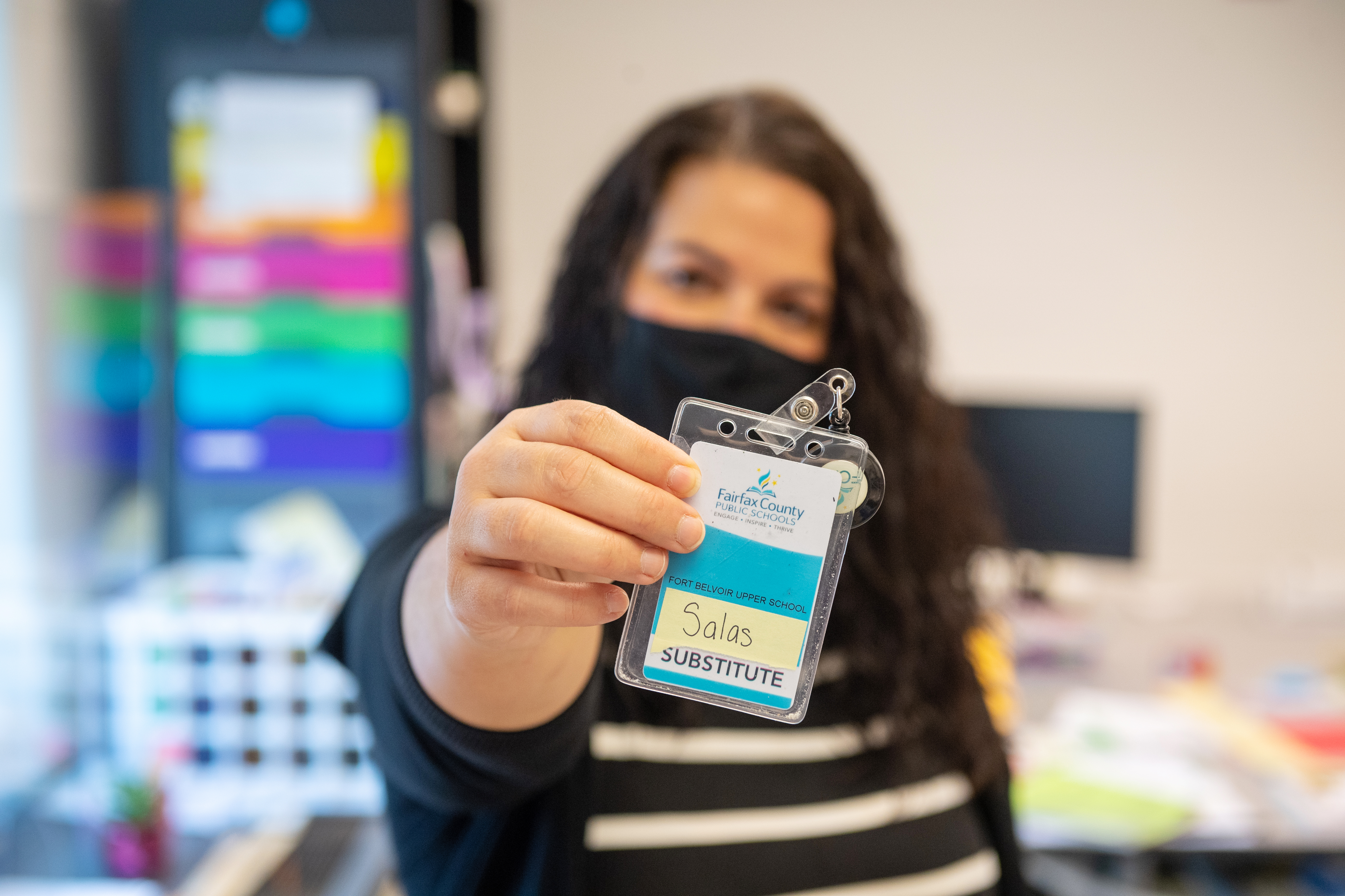 FCPS substitute teacher Ashley Salas gets text messages from teachers weeks in advance about her availability to cover for them during medical appointments.