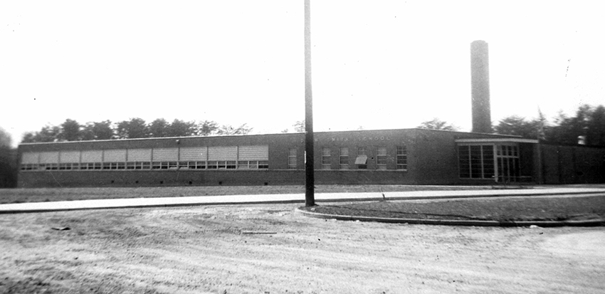 Black and white aerial photograph of Drew-Smith Elementary School.