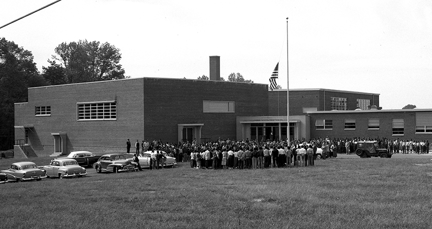 Black and white photograph of Luther Jackson High School.