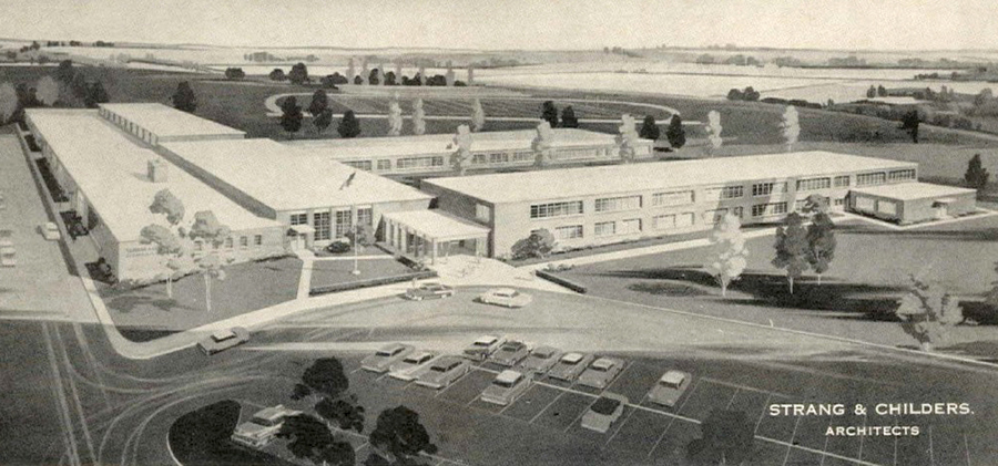 An illustration of Poe Intermediate School created by the building’s architect.