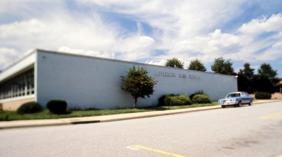 Photograph of the front façade of Thomas Jefferson High School.