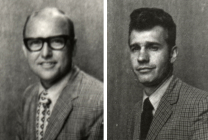 Black and white portraits of principals Huffman and Dellinger.