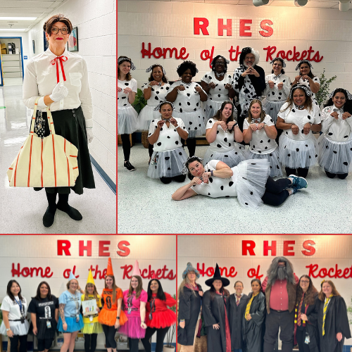 Rose Hill ES staff costumes for Storybook Character Day SY 23