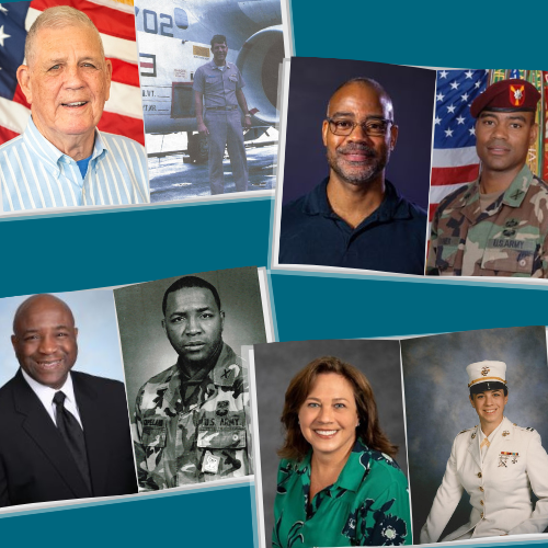 FCPS employees with photos during their military service