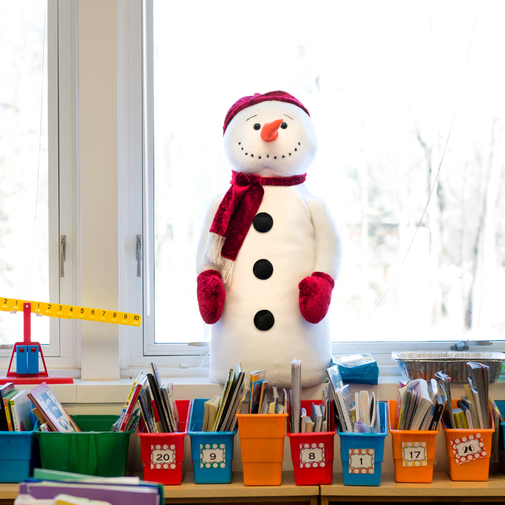 A snowman decoration in an FCPS classroom
