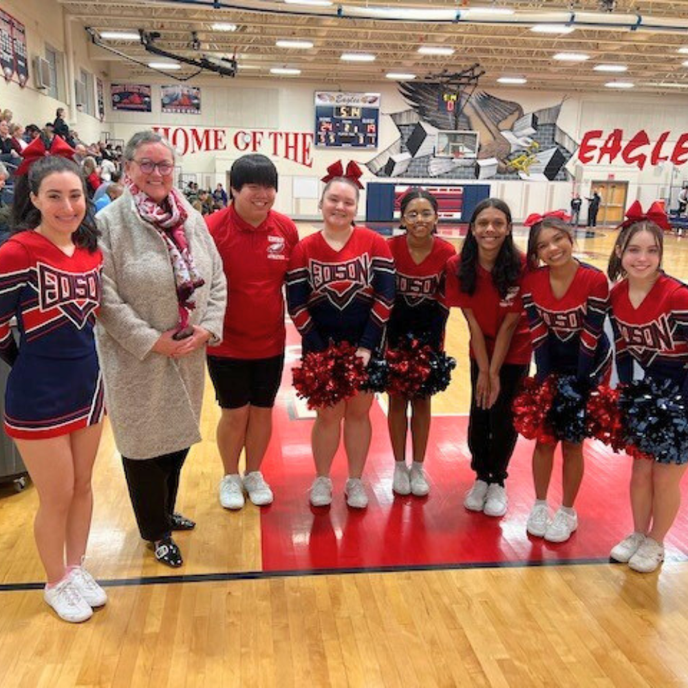 Dr. Reid with the Edison HS winter cheer squad
